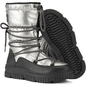 Women Grey Waterproof Fleece Lined Rain Boots for Winter Cold Weather